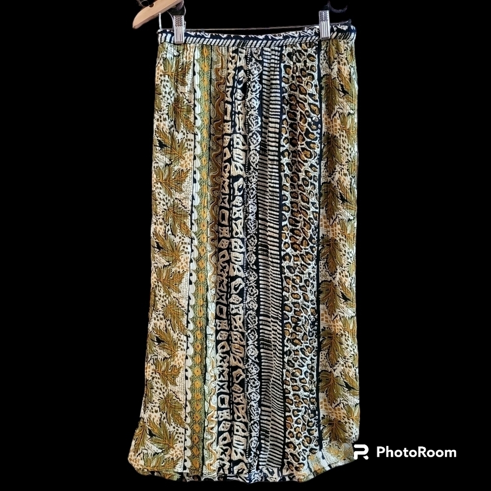 Vintage La Femme 2X Animal Print Long Skirt Flowy Brown Black White